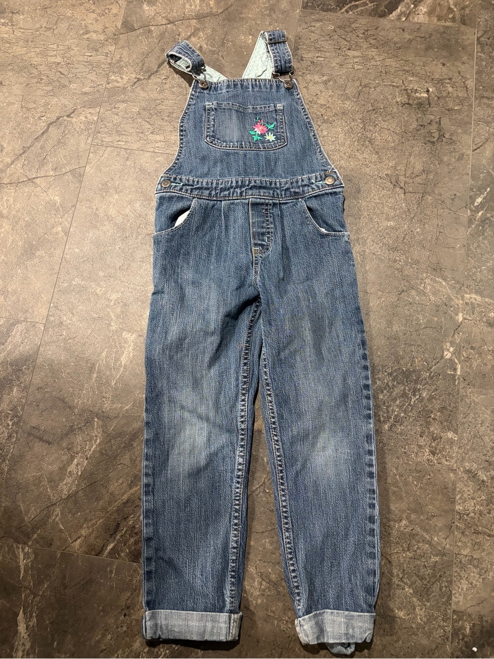 Genuine Kids from OshKosh Girls Blue Denim Floral Embroidered Overalls 5T